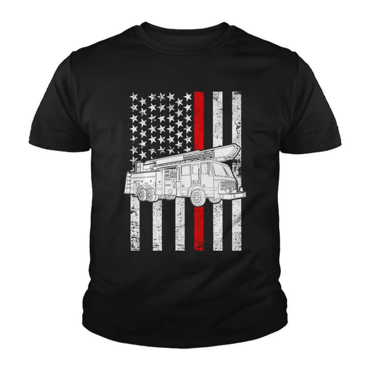 Fire Truck American Firefighter Thin Red Line Flag Tshirt Youth T-shirt