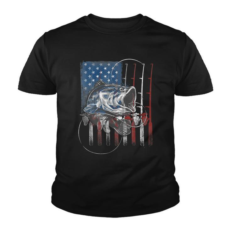 Fishing American Flag Vintage Usa Bass Fisherman Tshirt Youth T-shirt
