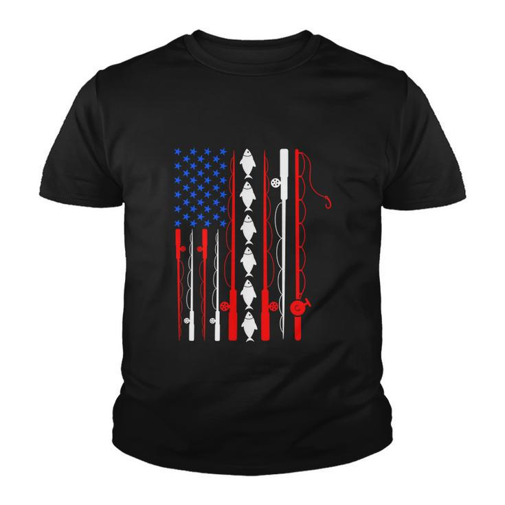 Fishing Lover Usa American Flag Fishing Rod Youth T-shirt