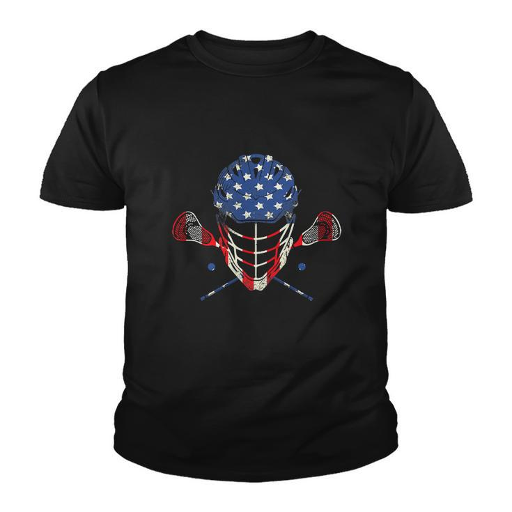 Funny 4Th Of July Lax Helmet Sticks American Flag Lacrosse Youth T-shirt