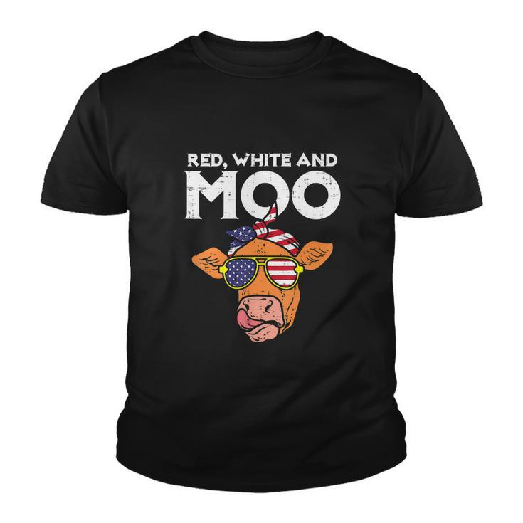 Funny 4Th Of July Red White And Moo Patriotic Cow Usa Flag Youth T-shirt