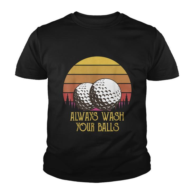 Funny Adult Humor Retro Sunset Golf Always Wash Your Balls Youth T-shirt