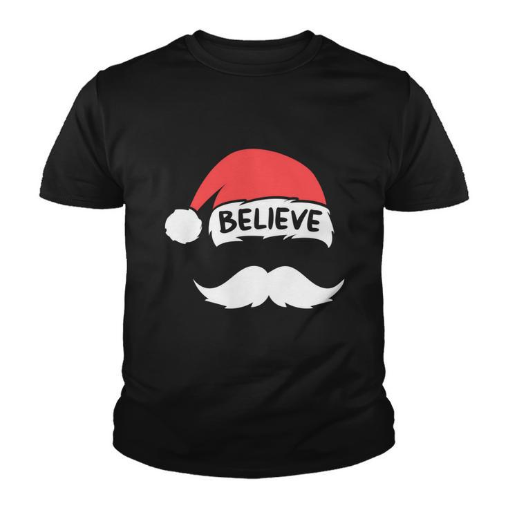 Funny Believe Santa Hat White Mustache Kids Family Christmas Youth T-shirt