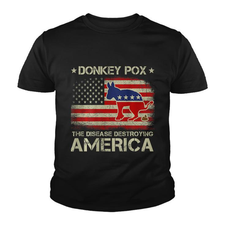 Funny Biden Donkey Pox The Disease Destroying Vintage America Flag Youth T-shirt