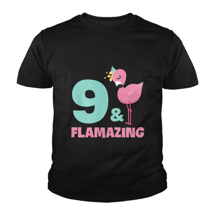 Funny Flamingo Girl Birthday Party 9 Years Old Youth T-shirt