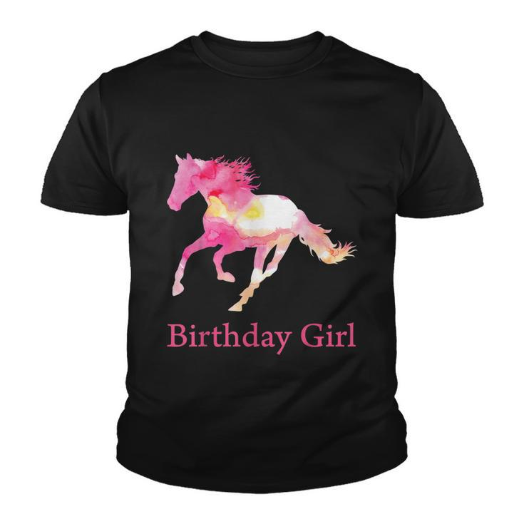 Funny Gift For Girls Kids Birthday Pink Watercolor Horse Gift Youth T-shirt