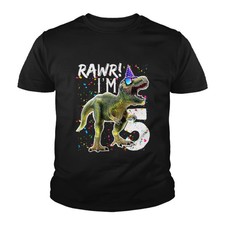 Funny Kids Rawr Im 5 5Th Birthday Party Gift T Rex Dinosaur Gift For Boys Gift Tshirt Youth T-shirt