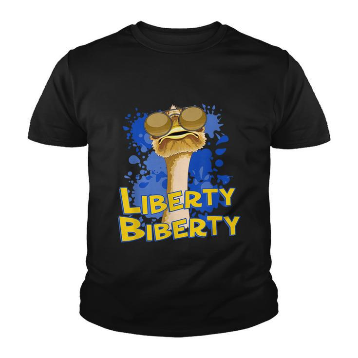 Funny Liberty Biberty Ostrich Sunglasses Humor Blue Youth T-shirt
