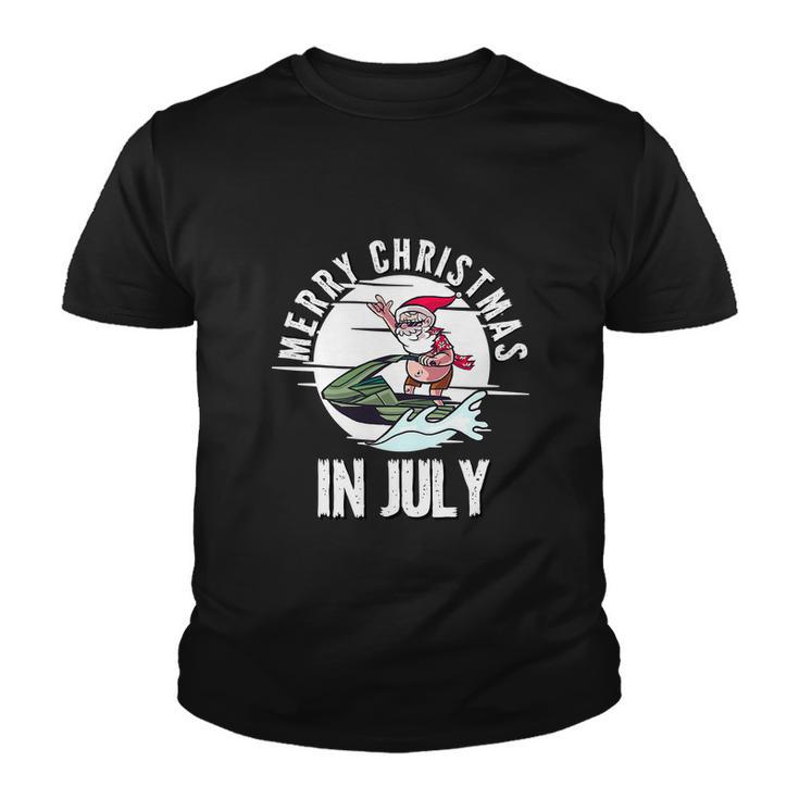 Funny Merry Christmas In July Santa On A Jetski Summer Youth T-shirt