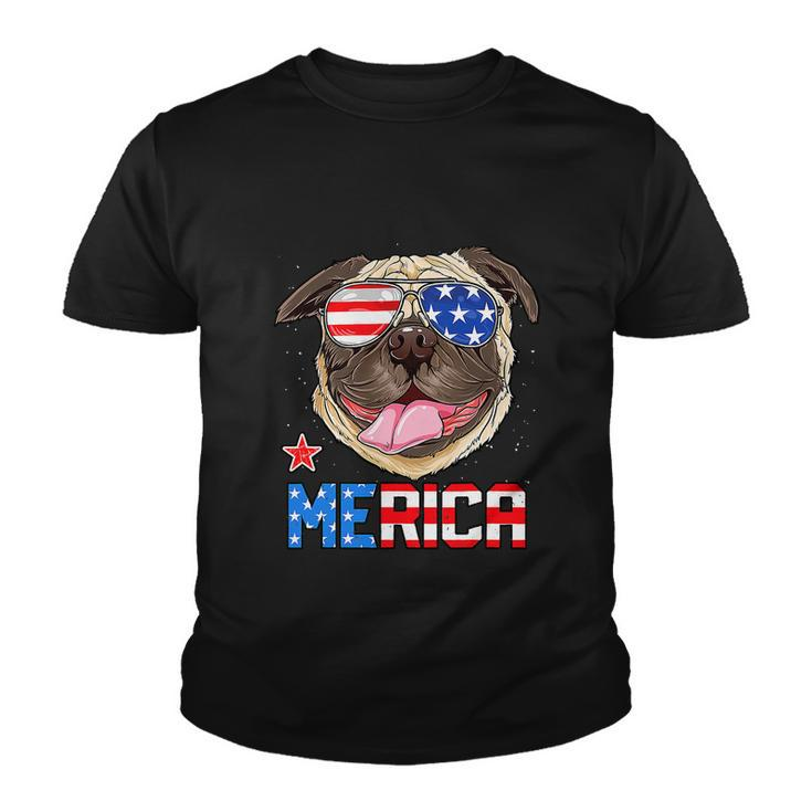 Funny Pug 4Th Of July Merica American Flag Youth T-shirt