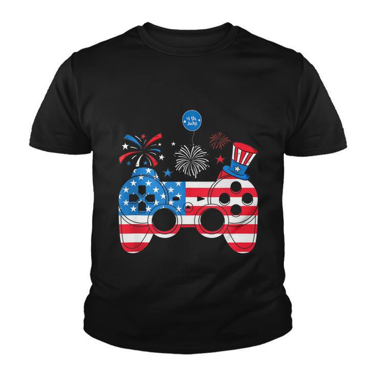 Gamer Video Gaming 4Th Of July Funny Men Boys American Flag Youth T-shirt