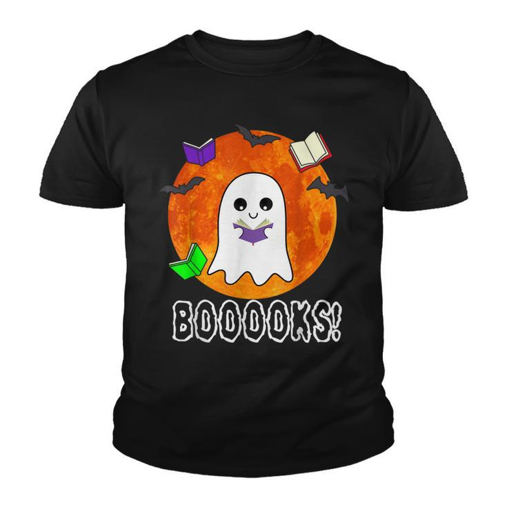 Ghost Book Boo Reading Booooks Halloween Library Teachers  Youth T-shirt