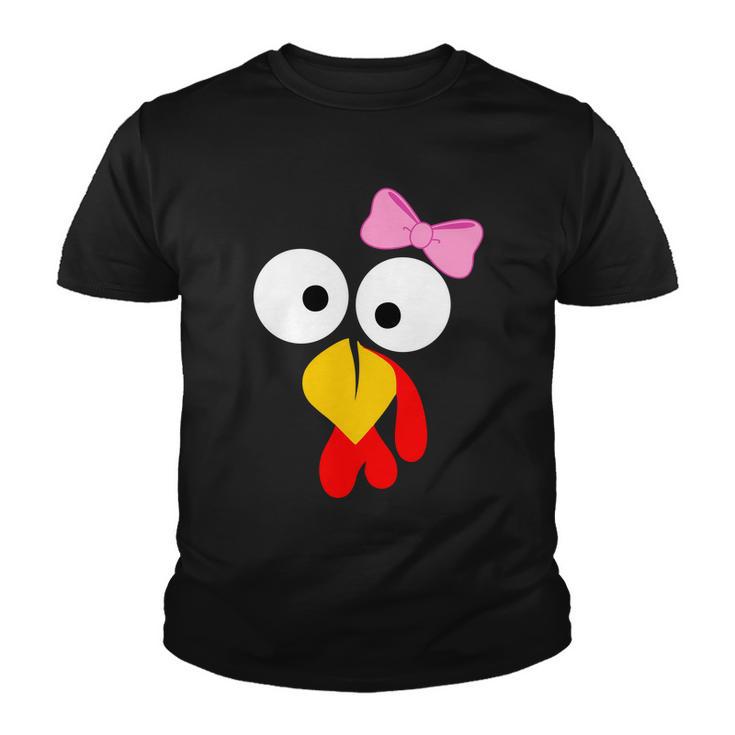 Girl Turkey Face Pink Bow Thanksgiving Day Tshirt Youth T-shirt