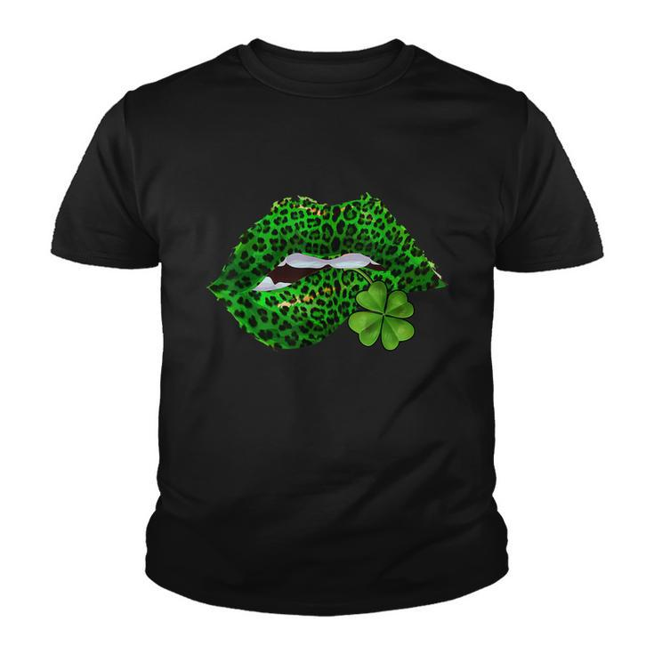 Green Lips Sexy Irish Leopard Shamrock St Patricks Day Graphic Design Printed Casual Daily Basic Youth T-shirt