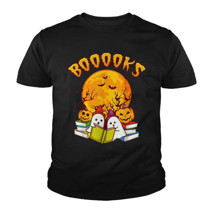 Halloween Booooks Ghost Reading Boo Read Books Library Kids  Youth T-shirt