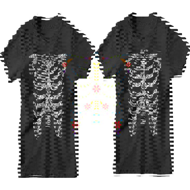 Halloween Day Of Dead Skeleton Flowers Decorated Youth T-shirt