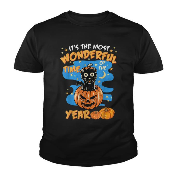 Halloween Its The Most Wonderful Time Of The Year Cat Witch  Youth T-shirt - Thegiftio
