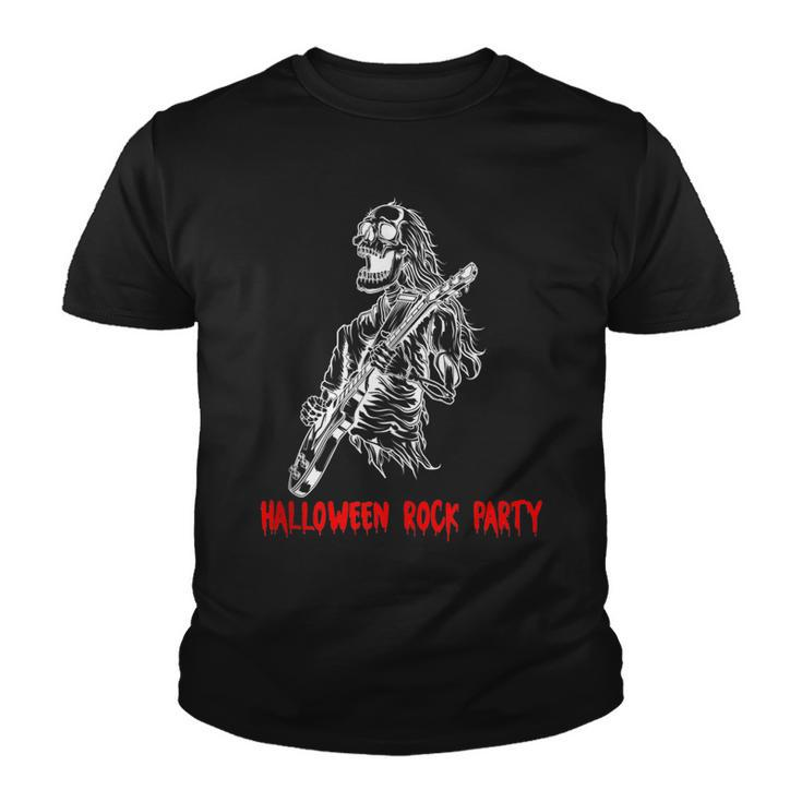 Halloween Rock Party Dancing Guitar Skeleton Playing Rock  Youth T-shirt