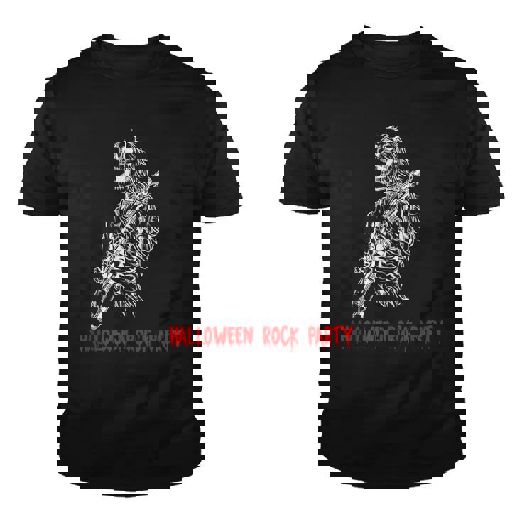 Halloween Rock Party Dancing Guitar Skeleton Playing Rock  Youth T-shirt