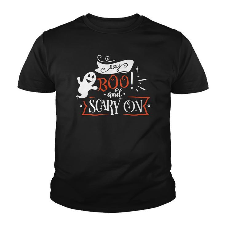 Halloween Say Boo And Scary On  Orange And White Youth T-shirt