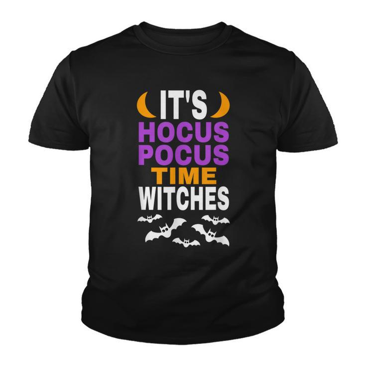Halloween T  Its Hocus Pocus Time Witches Bats Flying Youth T-shirt
