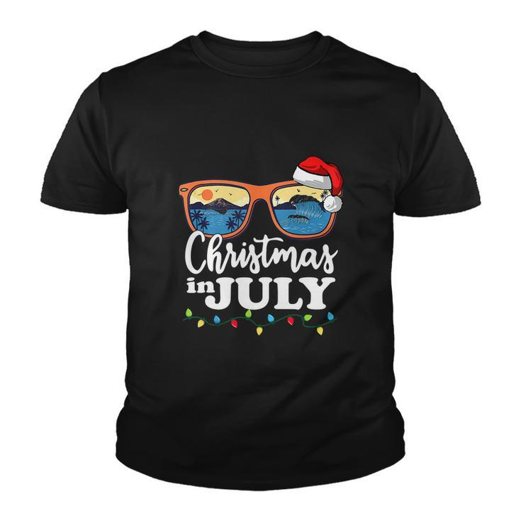 Happy Christmas In July Santa Hat Sunglasses Summer Beach Youth T-shirt