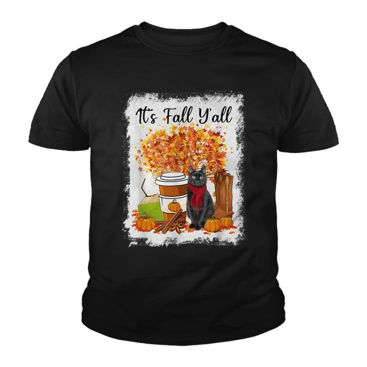 Happy Fall Yall Funny Cats Autumn Lover Pumpkins Halloween  Youth T-shirt