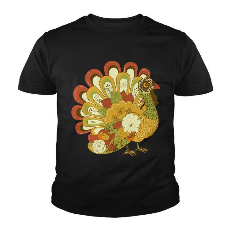 Happy Thanksgiving Floral Turkey Tshirt Youth T-shirt