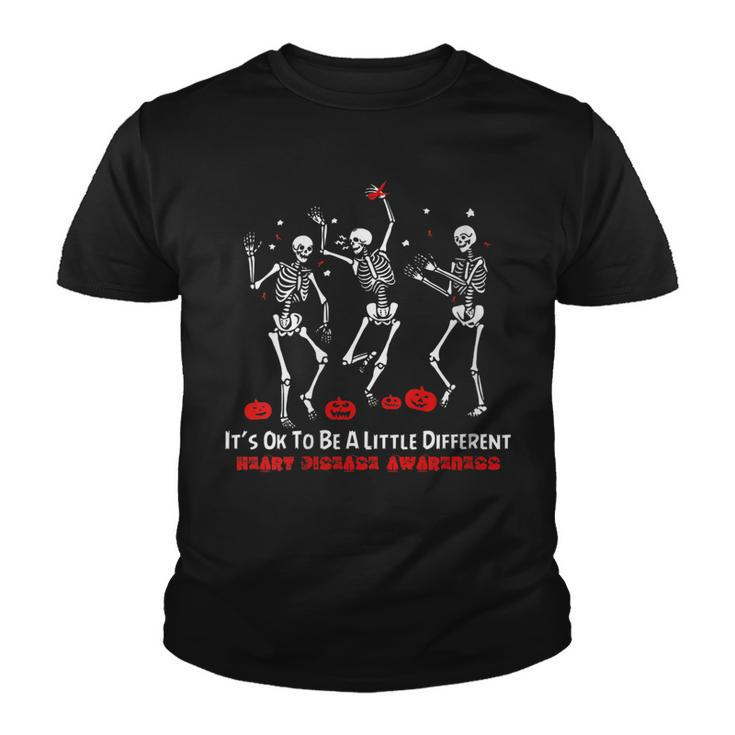 Heart Disease Awareness Dancing Skeleton Happy Halloween  Youth T-shirt