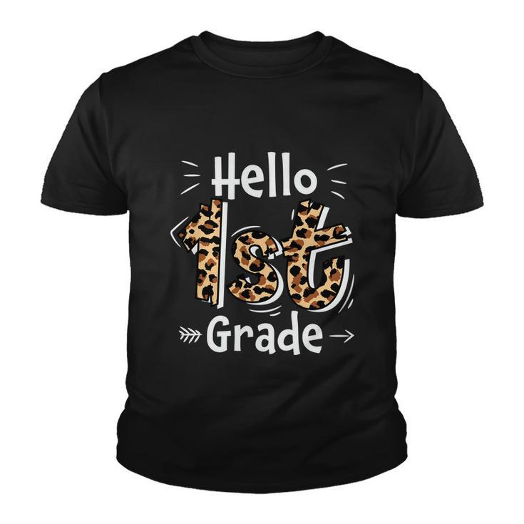 Hello 1St Grade Leopard Back To School First Day Of School Youth T-shirt