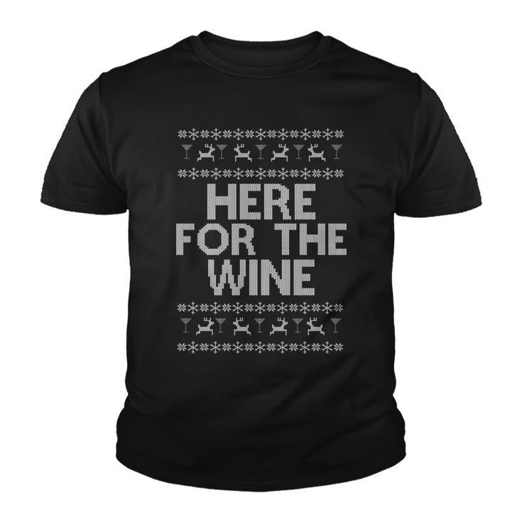 Here For The Wine Ugly Christmas Sweater Youth T-shirt
