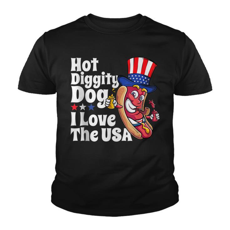 Hot Diggity Dog I Love The Usa Funny 4Th Of July Party Youth T-shirt