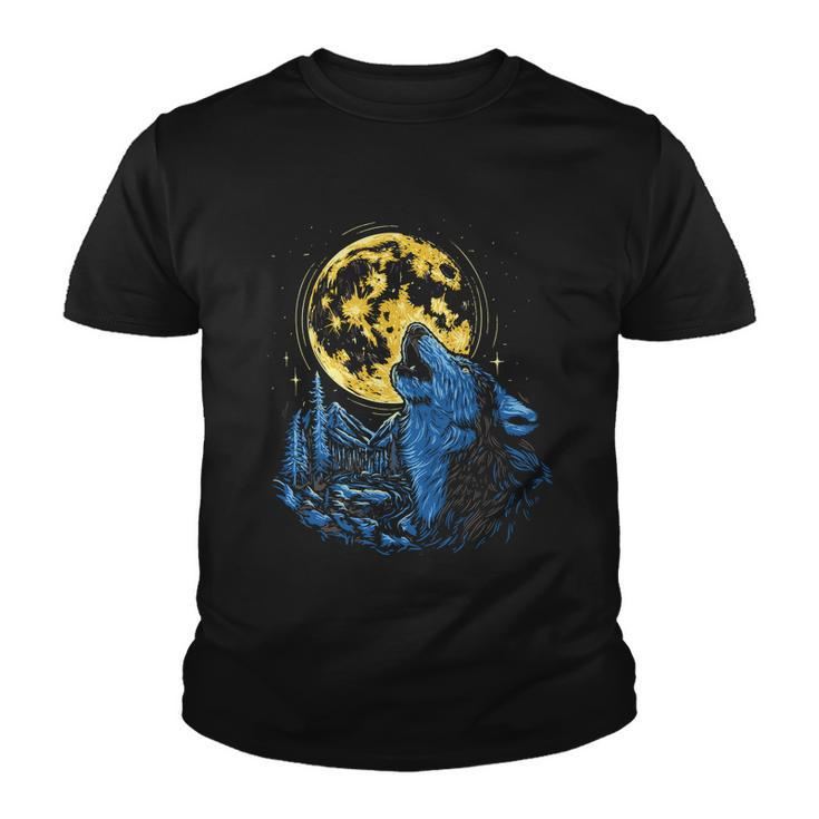 Howling Wolf Yellow Moon Youth T-shirt
