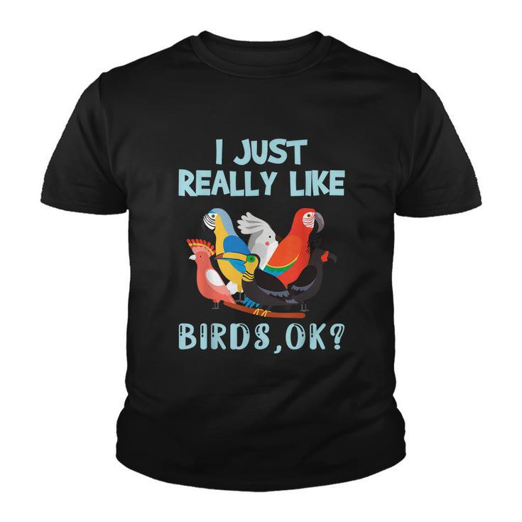 I Just Really Like Birds Ok Funny Toucan Macaw Parrot Youth T-shirt
