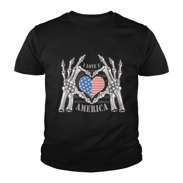 I Love U America 4Th Of July American Flag Heart Youth T-shirt