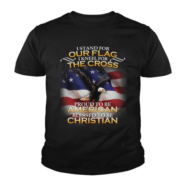 I Stand For Our Flag Kneel For The Cross Proud American Christian Tshirt Youth T-shirt