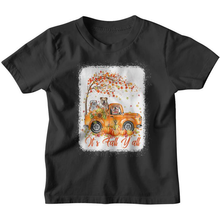 Its Fall Yall Bulldog Riding Truck Pumpkin Autumn Fall  Youth T-shirt