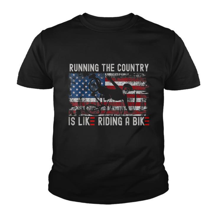 Joe Biden Falling Off Bike Running The Country Is Like Riding A Bike Youth T-shirt