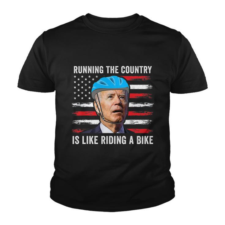 Joe Biden Falling Off His Bicycle Funny Biden Falls Off Bike America Flag Youth T-shirt