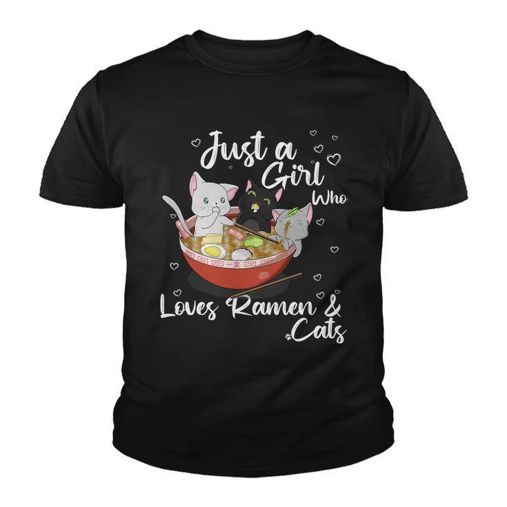 Just A Girl Who Loves Ramen And Cats Youth T-shirt - Thegiftio