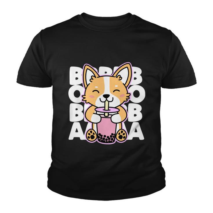 Kawaii Boba Cute Anime Dog Corgi Kawaii Tea Drjnk Dark Youth T-shirt