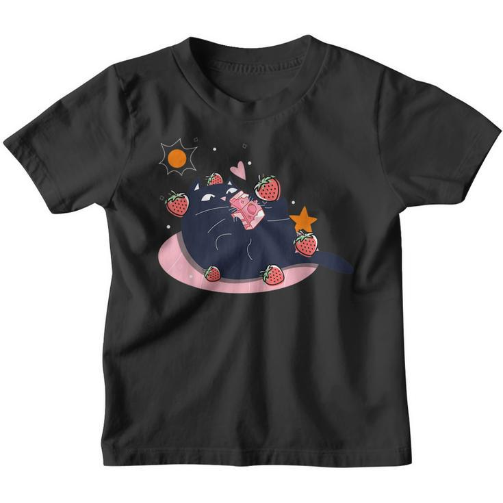 Kawaii Cat Strawberry Milk Japanese Cat Lover Neko Anime  Youth T-shirt