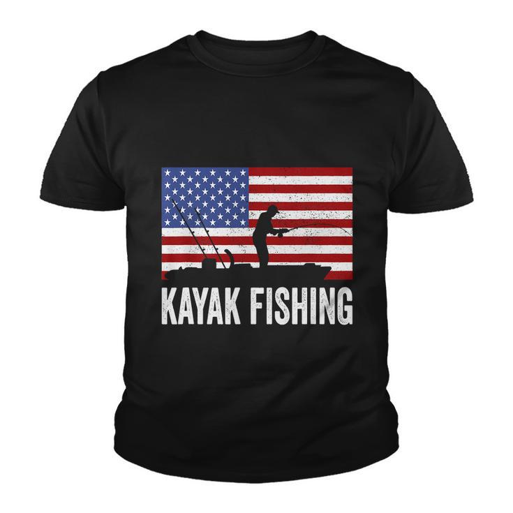 Kayaking Funny American Flag Angler Kayak Fishing Youth T-shirt