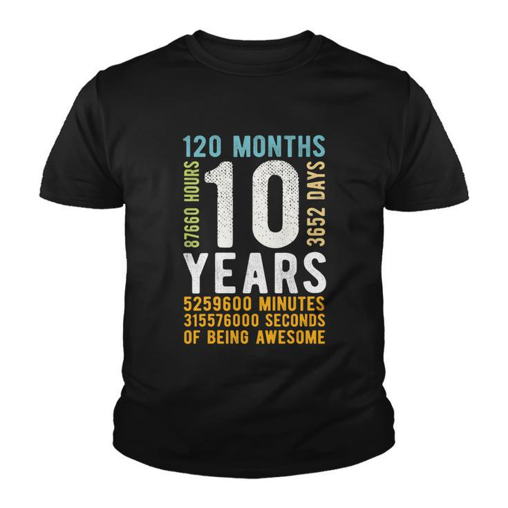 Kids 10Th Birthday Gift 10 Years Old Vintage Retro 120 Months Youth T-shirt