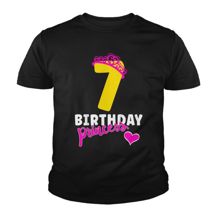 Kids 7Th Birthday Girl Birthday Girl Crown Princess  Youth T-shirt