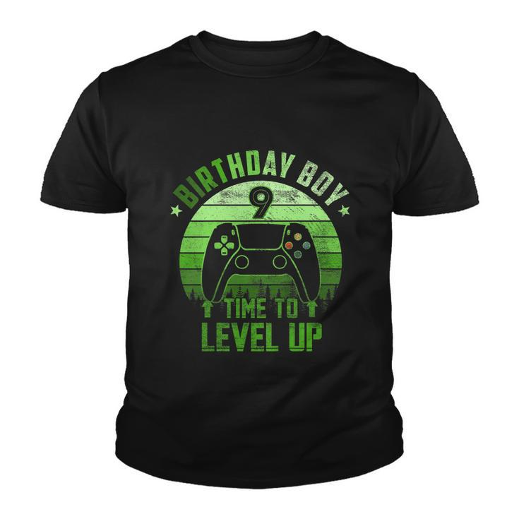 Kids 9Th Birthday Boy Time To Level Up 9 Years Old Boys Cool Gift Youth T-shirt