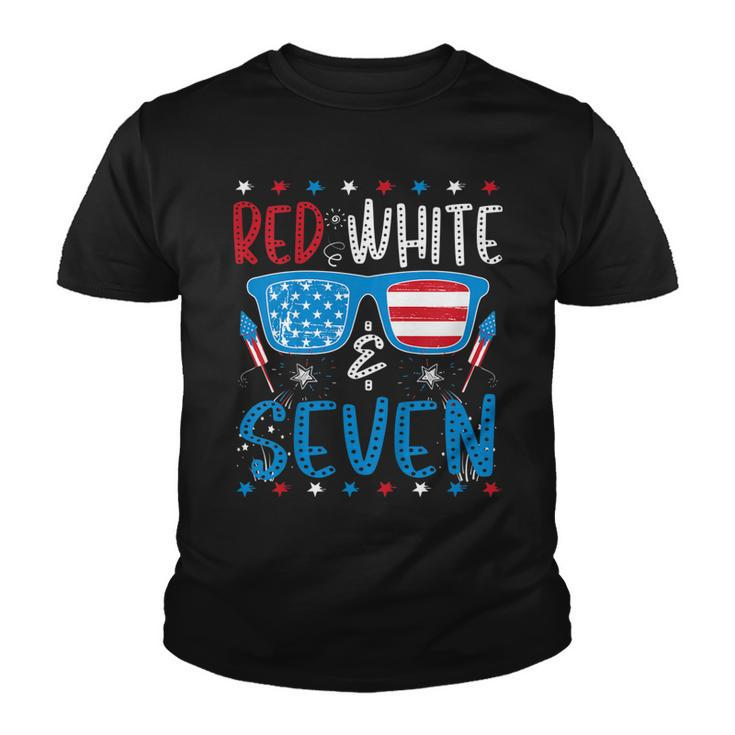 Kids Red White & Seven Funny 7Th Birthday 4Th Of July Boys Girls  Youth T-shirt