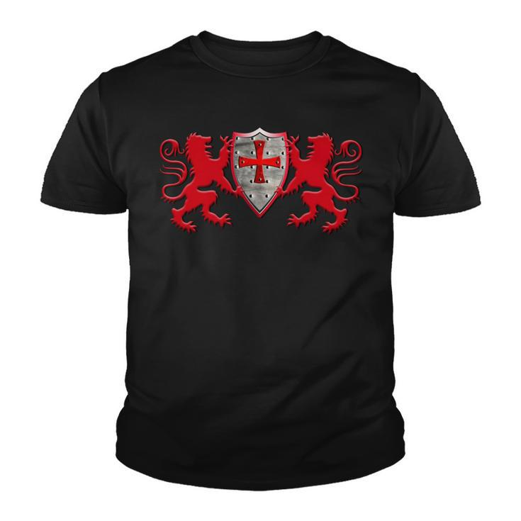 Knights Templar T Shirt - Two Lions And The Knights Shield Youth T-shirt