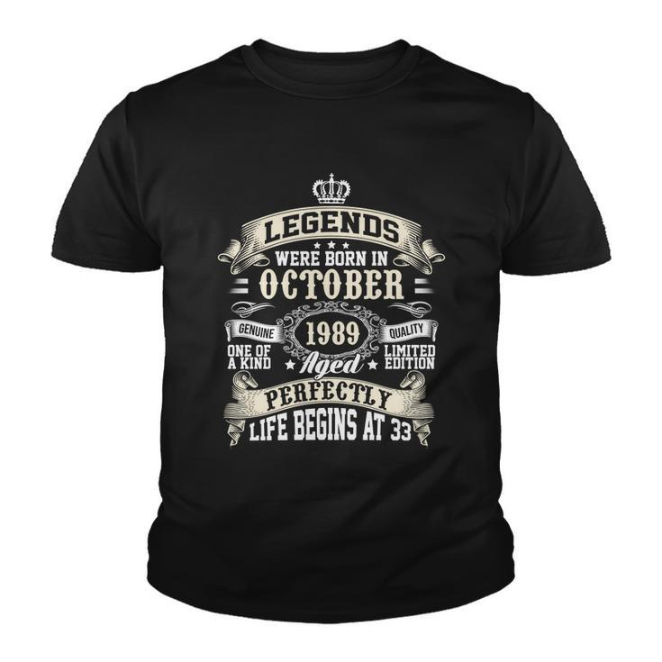 Legends Were Born In October 1989 Vintage 33Rd Birthday Gift For Men & Women Youth T-shirt