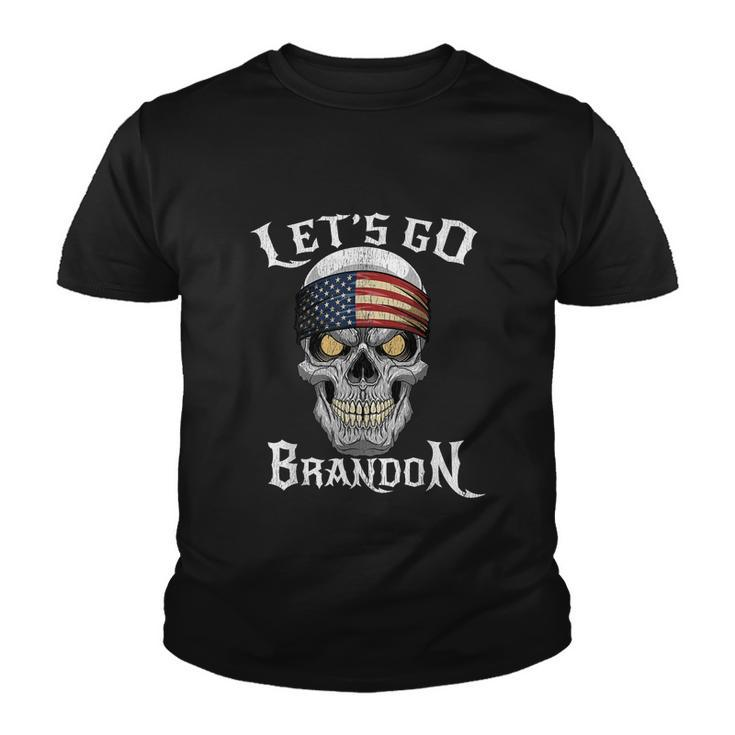 Lets Go Brandon Skull Head American Flag Conservative Tshirt Youth T-shirt